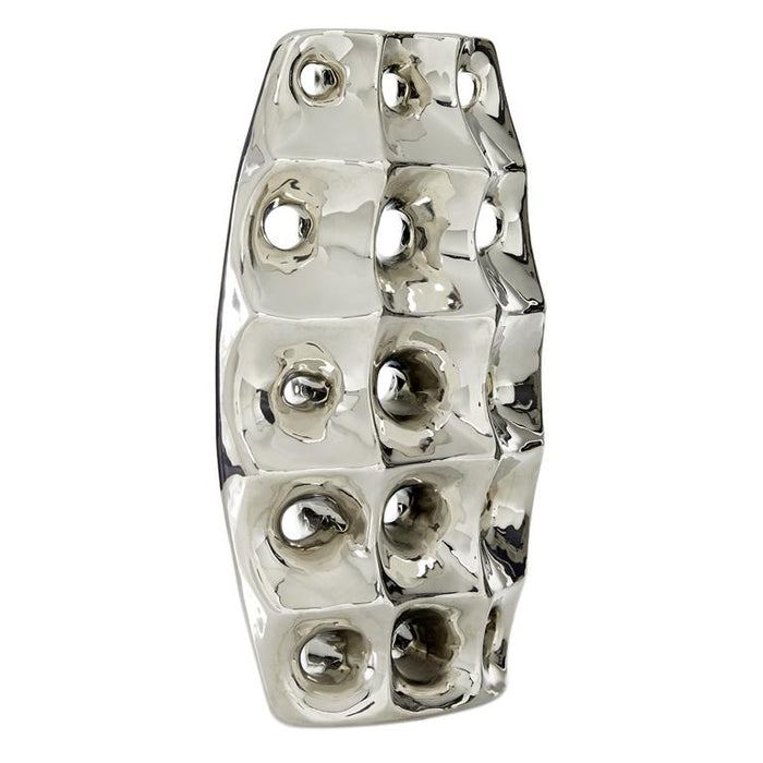 SILVER CERAMIC VASE WITH CUT OUT DESIGNS