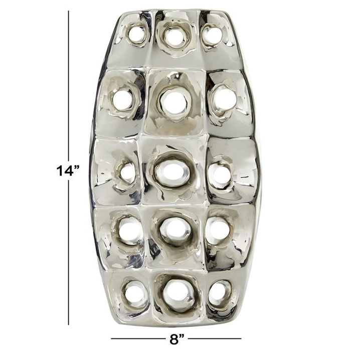 SILVER CERAMIC VASE WITH CUT OUT DESIGNS