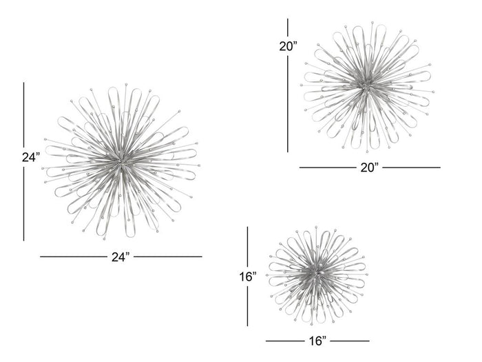 SILVER METAL STARBURST WALL DECOR WITH ORB DETAILING
