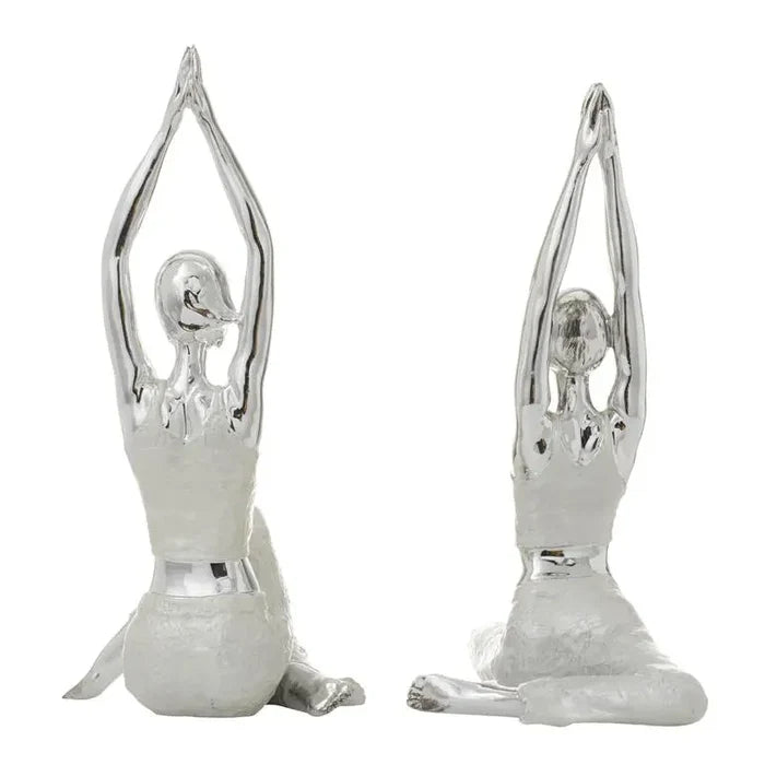 Silver Polystone Glam Yoga Sculpture