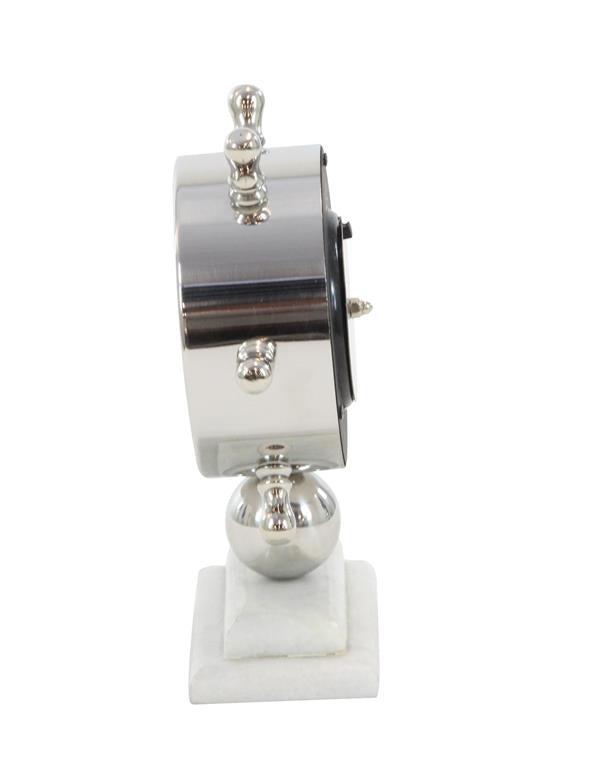 SILVER STAINLESS STEEL SHIP WHEEL CLOCK WITH MARBLE BASE