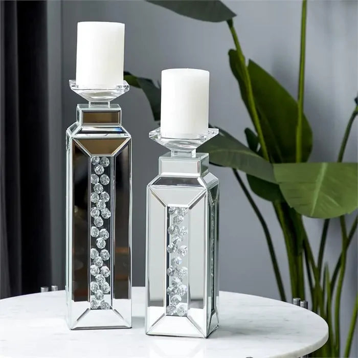 Silver Wood Glam Candle Holder