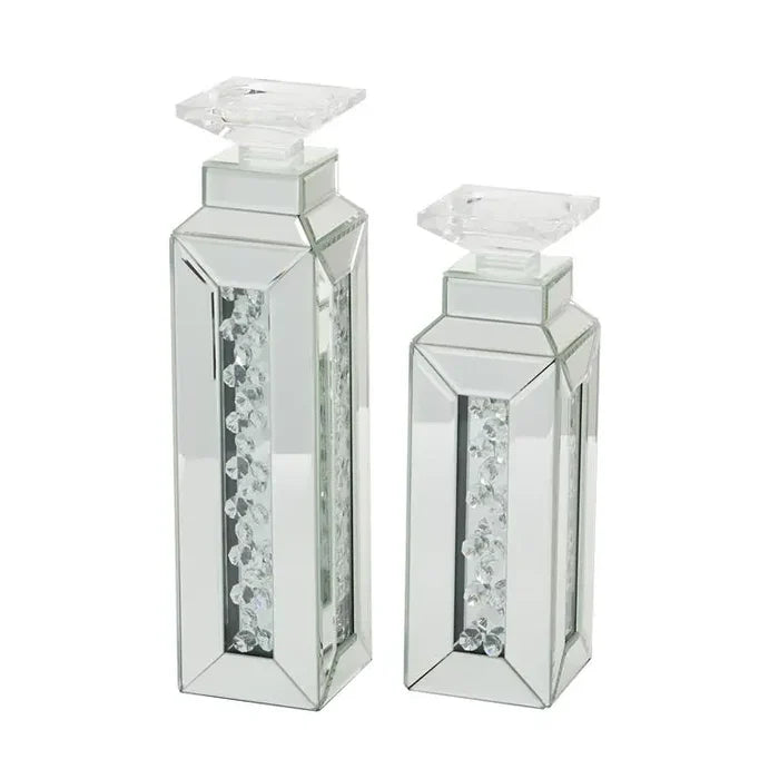 Silver Wood Glam Candle Holder