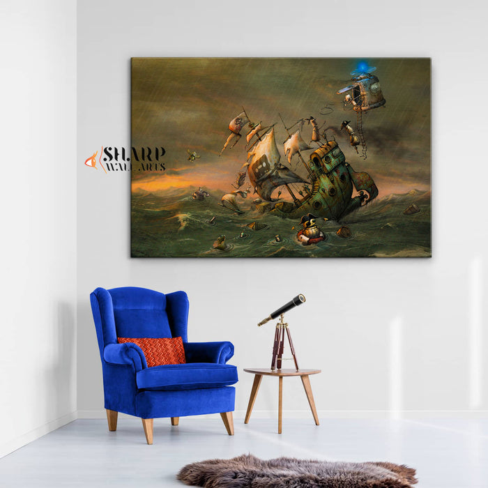 Steampunk Pirate Ship Wall Art Canvas