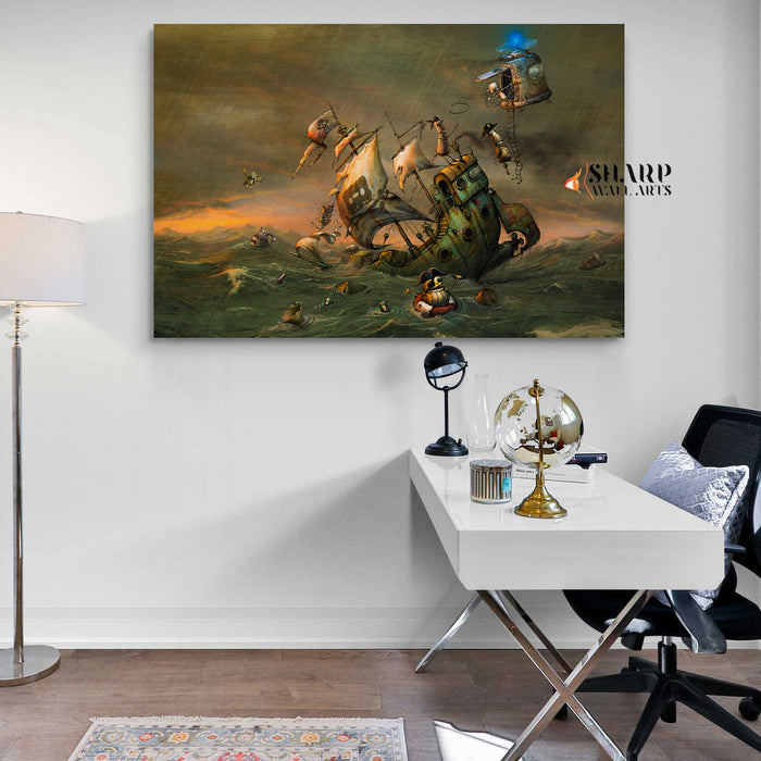 Steampunk Pirate Ship Wall Art Canvas