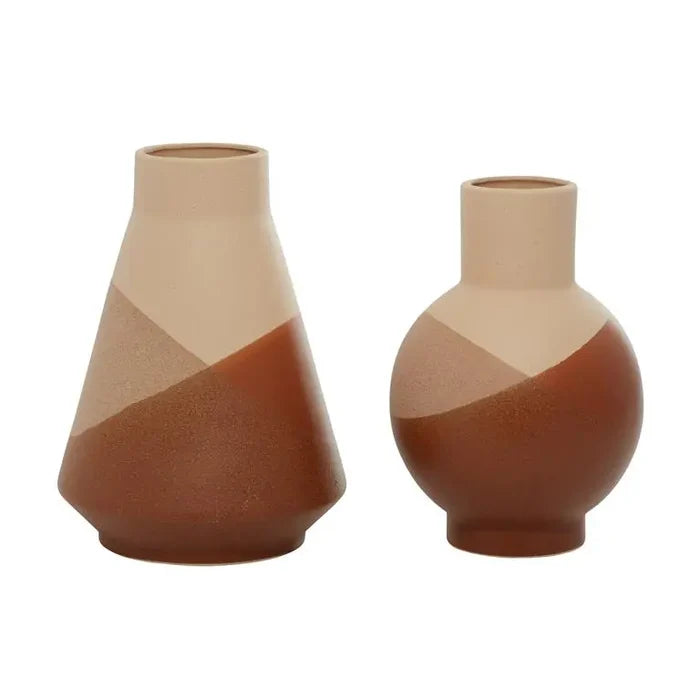 Tan Ceramic Modern Vase, Large 12", Small 11"H