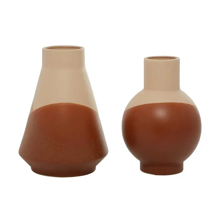 Tan Ceramic Modern Vase, Large 12", Small 11"H