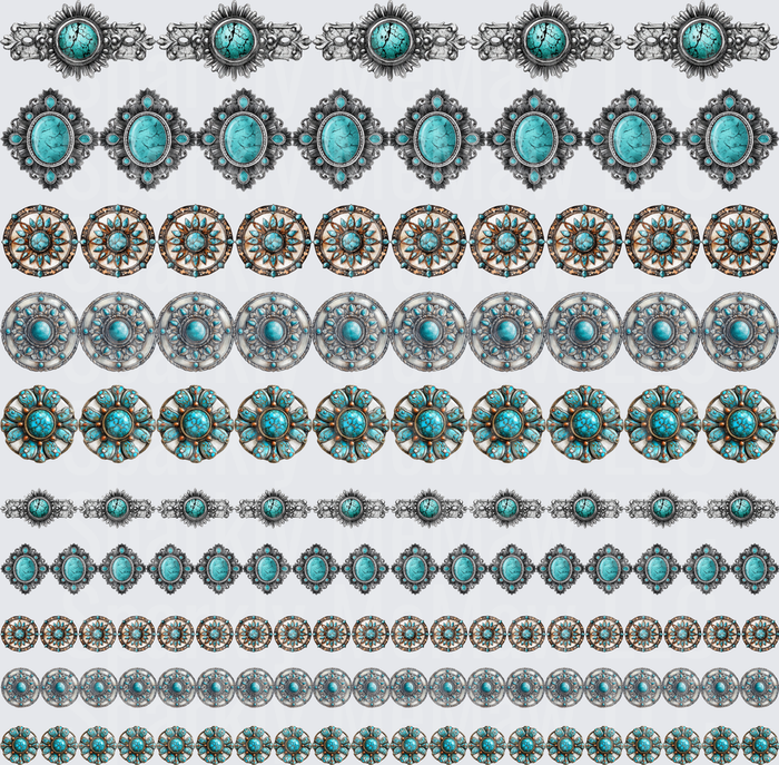Turquoise Western Concho Buttons 10x10 inch sheet