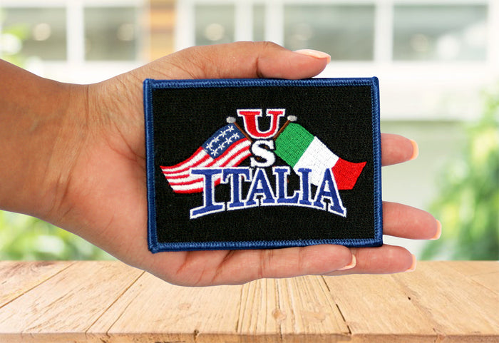 US Italia Flags Iron On Patch (Black)