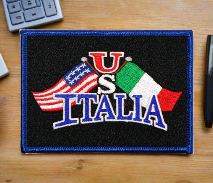 US Italia Flags Iron On Patch (Black)