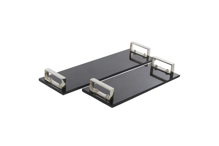VENUS WILLIAMS COLLECTION SET OF 2 BLACK MARBLE MODERN TRAY