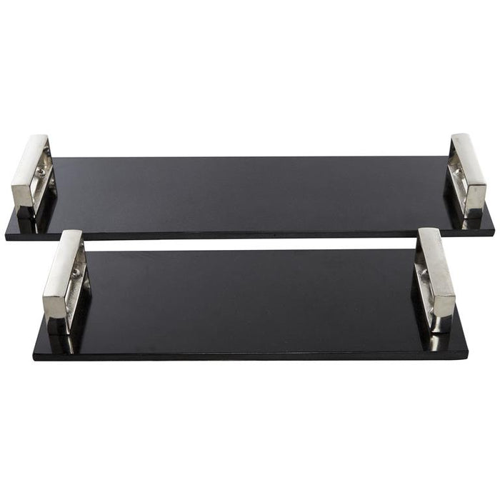 VENUS WILLIAMS COLLECTION SET OF 2 BLACK MARBLE MODERN TRAY