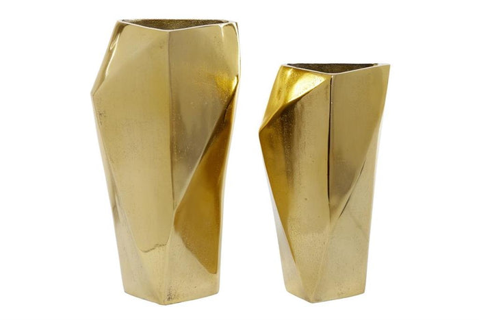 VENUS WILLIAMS COLLECTION SET OF 2 GOLD ALUMINUM MODERN VASE