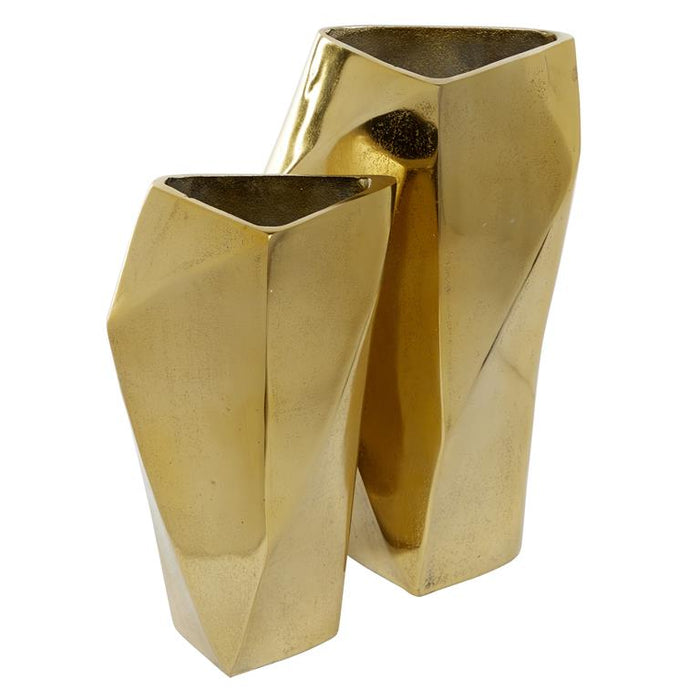 VENUS WILLIAMS COLLECTION SET OF 2 GOLD ALUMINUM MODERN VASE