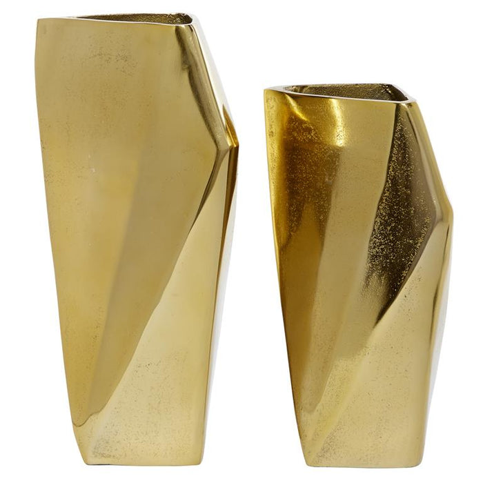 VENUS WILLIAMS COLLECTION SET OF 2 GOLD ALUMINUM MODERN VASE