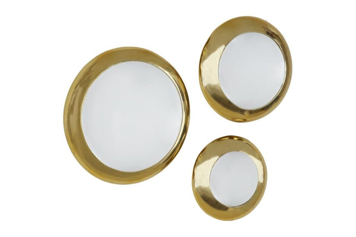 VENUS WILLIAMS COLLECTION  SET OF 3 WHITE AND GOLD ALUMINUM MODERN WALL DECOR, 19", 15", 12"