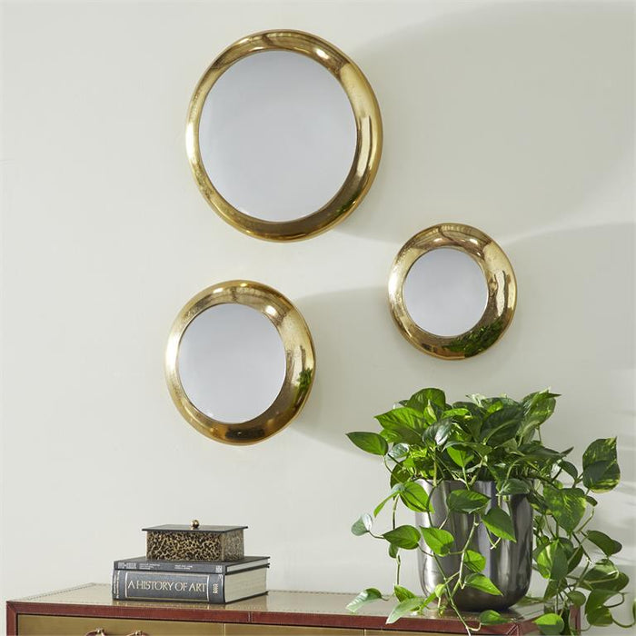 VENUS WILLIAMS COLLECTION  SET OF 3 WHITE AND GOLD ALUMINUM MODERN WALL DECOR, 19", 15", 12"