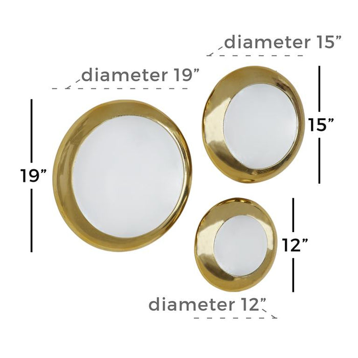 VENUS WILLIAMS COLLECTION  SET OF 3 WHITE AND GOLD ALUMINUM MODERN WALL DECOR, 19", 15", 12"