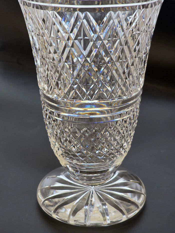 Waterford CUT GLASS  signed gegorgan vase  footed old cut in Ireland
