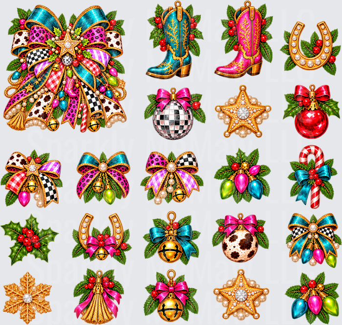 Western Christmas Cowgirl Holiday Icons this is a 10x10 Cut and stick uv Sheet