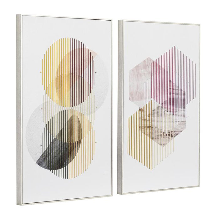 WHITE CANVAS GEOMETRIC HANDMADE FRAMED WALL ART WITH SILVER FRAME