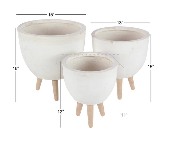 WHITE FIBERCLAY INDOOR OUTDOOR PLANTER WITH WOOD LEGS
