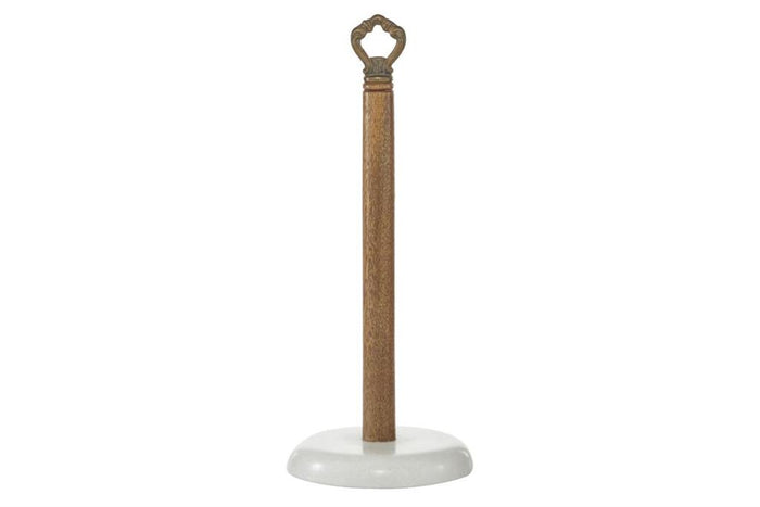 WHITE MARBLE PAPER TOWEL HOLDER WITH WOOD POST