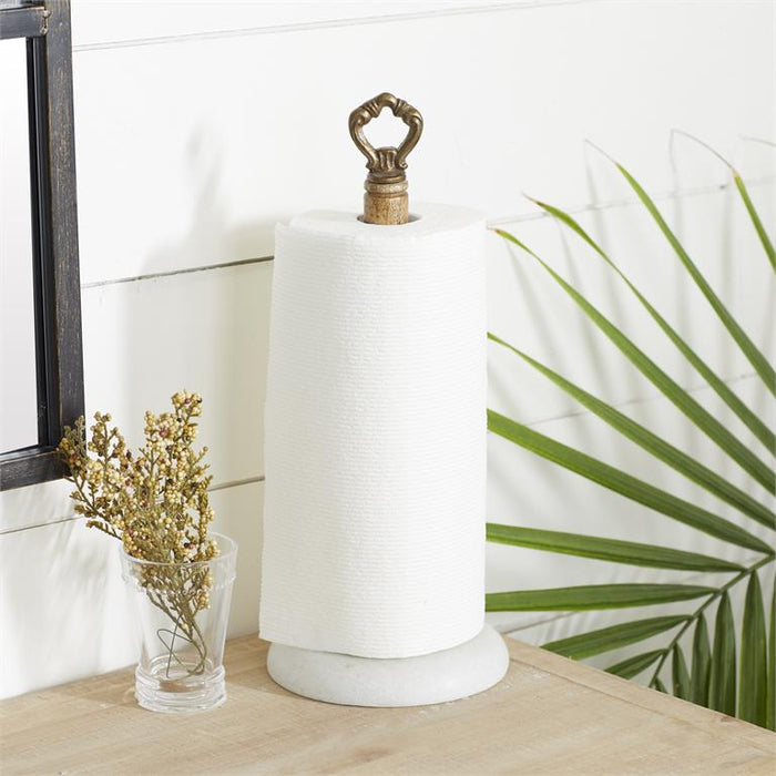 WHITE MARBLE PAPER TOWEL HOLDER WITH WOOD POST