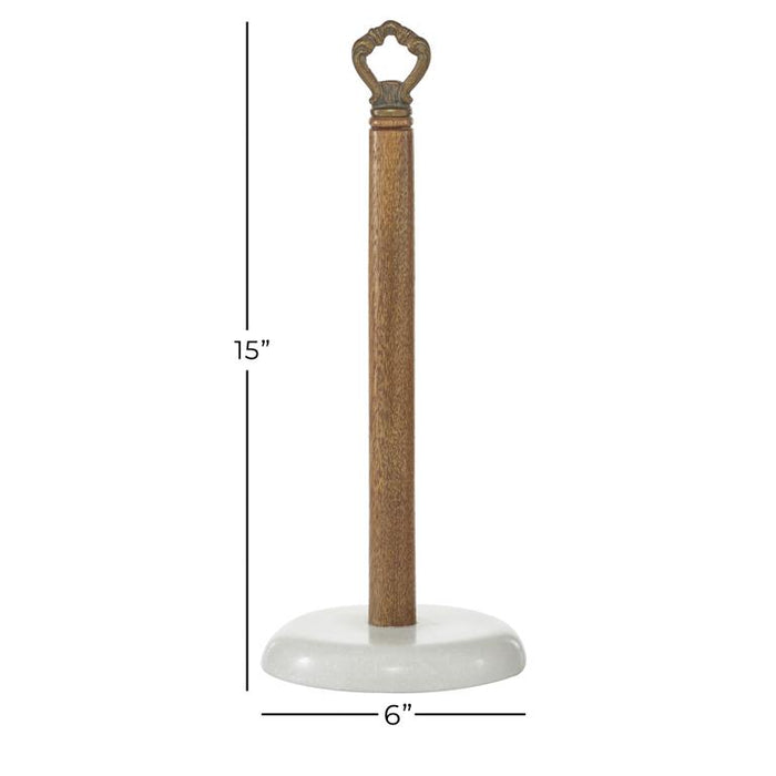 WHITE MARBLE PAPER TOWEL HOLDER WITH WOOD POST