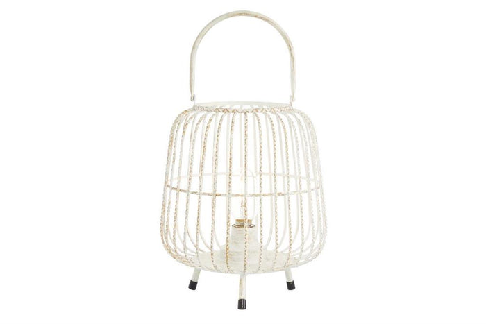 WHITE METAL MODERN CANDLE HOLDER LANTERN