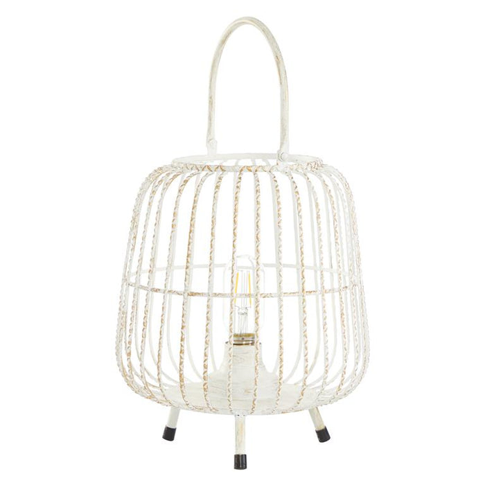 WHITE METAL MODERN CANDLE HOLDER LANTERN
