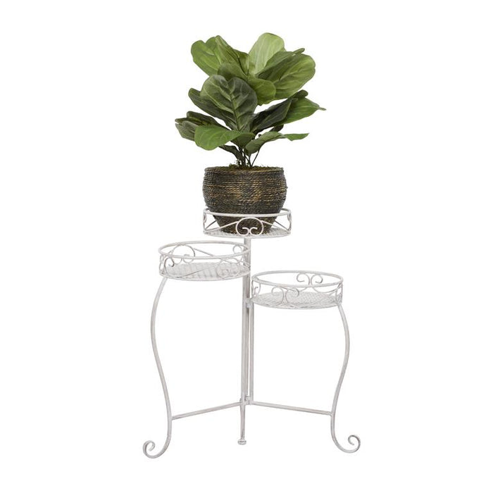 WHITE METAL SCROLL INDOOR OUTDOOR 3 TIER PLANTSTAND