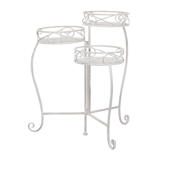 WHITE METAL SCROLL INDOOR OUTDOOR 3 TIER PLANTSTAND