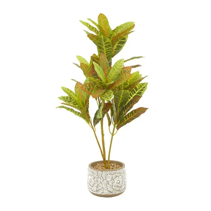White Plastic Bohemian Crotons Artificial Plant