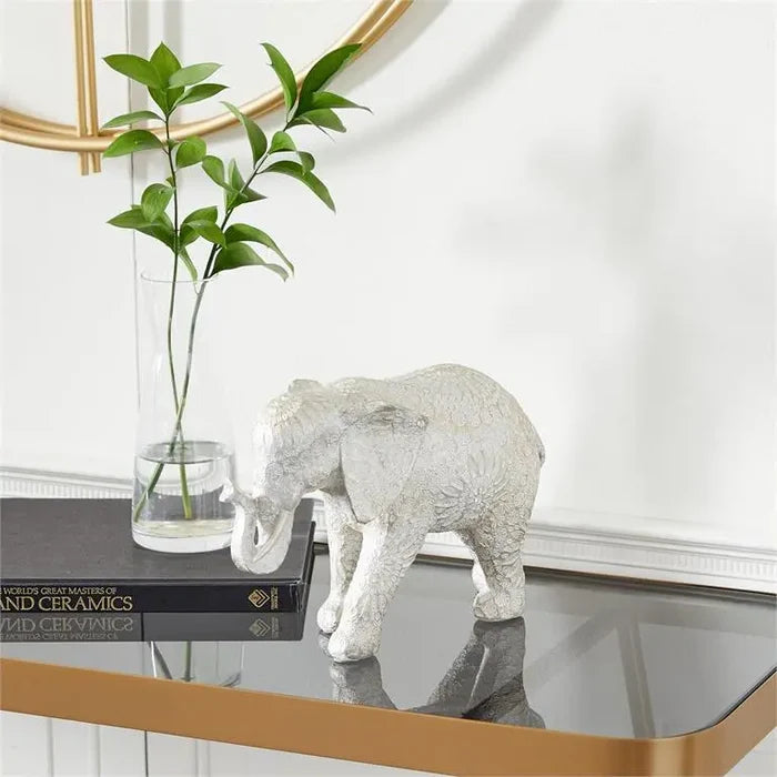 White Polystone Eclectic Elephant Sculpture