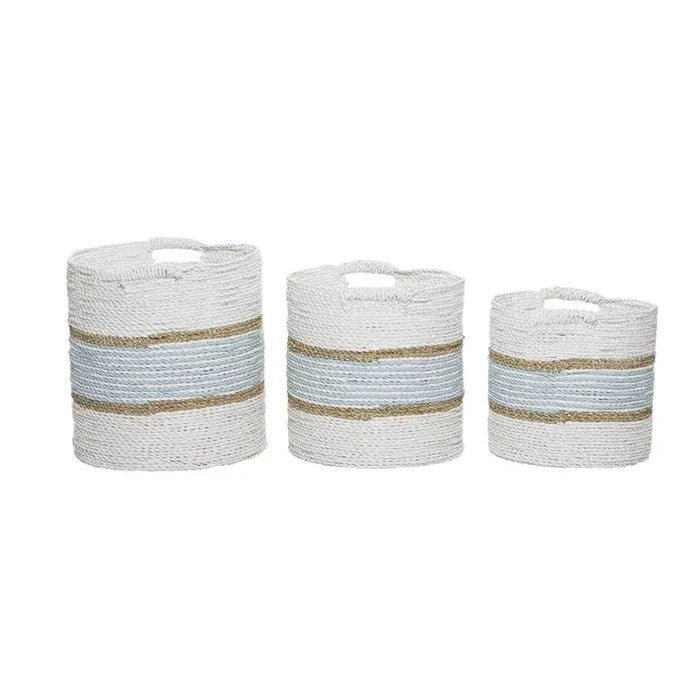 WHITE WOOD HANDMADE TWO TONED STORAGE BASKET WITH HANDLES