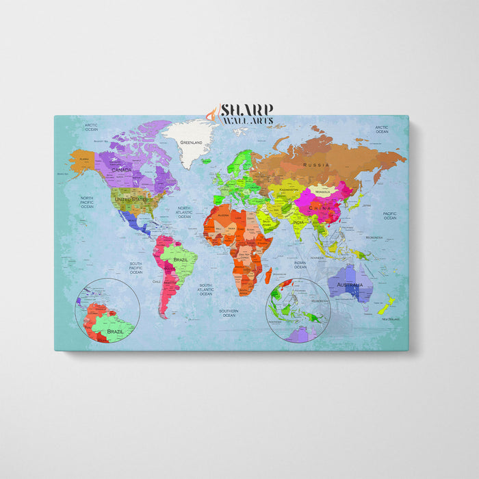 World Map Wall Art Canvas - Living Room Decor