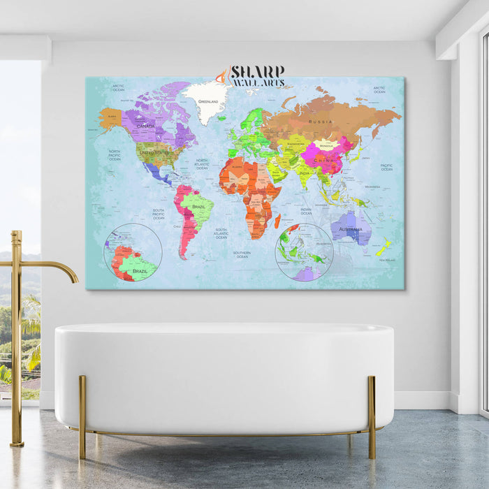 World Map Wall Art Canvas - Living Room Decor