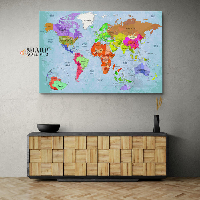 World Map Wall Art Canvas - Living Room Decor