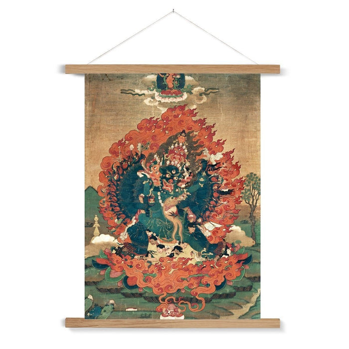 Yamantaka Tibetan Vajrayana Buddhist Wrathful Bardo Bon Tantric Tantra Deity Fine Art Print with Thangka-Style Hanger