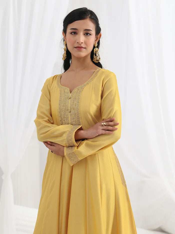 Yellow Embellished Silk Anarkali Suit