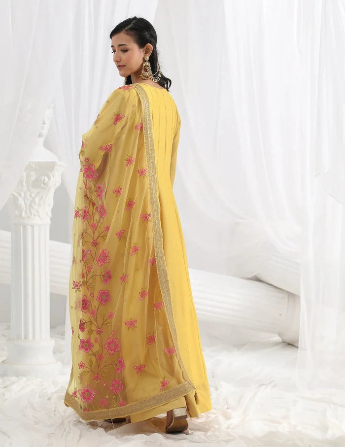 Yellow Embellished Silk Anarkali Suit