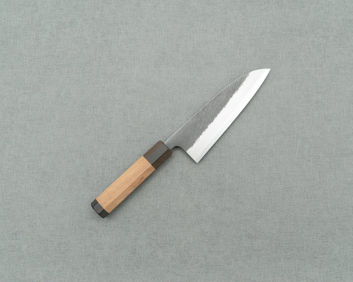 Yoshikane Shirogami #2 Kurouchi Tsuchime 165mm Santoku with Enju Handle