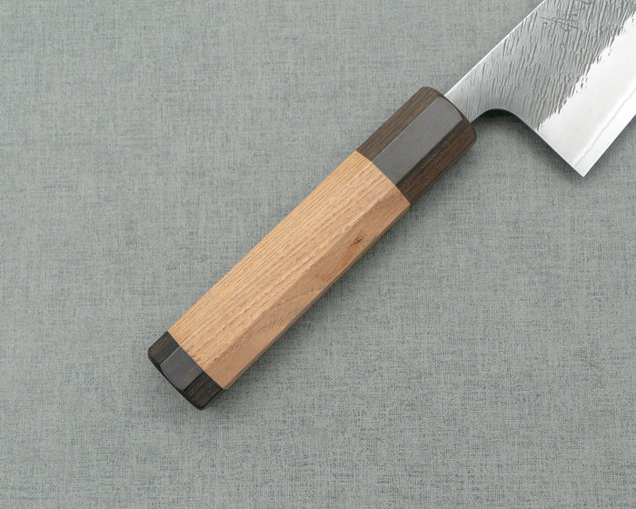 Yoshikane Shirogami #2 Kurouchi Tsuchime 165mm Santoku with Enju Handle