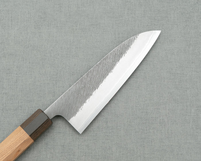 Yoshikane Shirogami #2 Kurouchi Tsuchime 165mm Santoku with Enju Handle