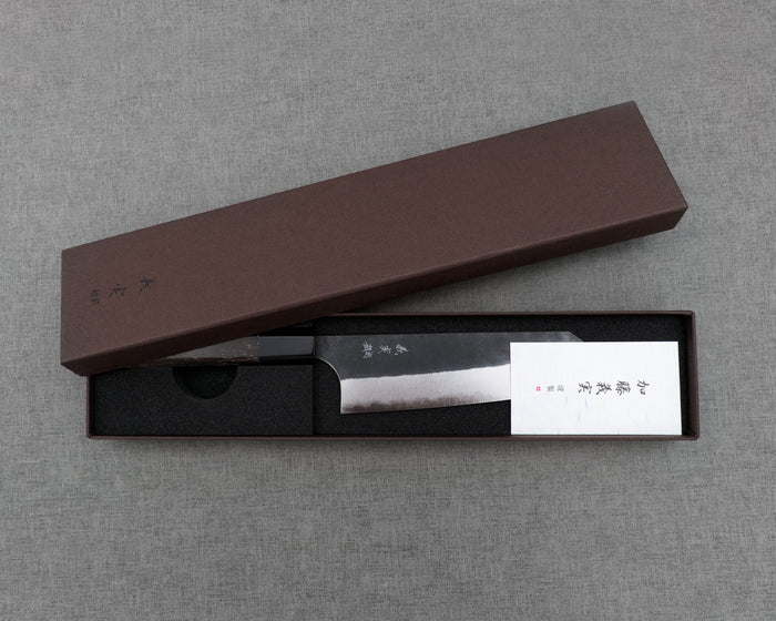 Yoshimi Kato Aogami Super Kurouchi Kasumi 170mm Bunka with Wenge Buffalo Horn Handle
